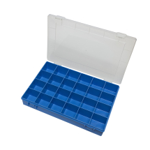 Blue Base Hinged Transparent Lid Box, 24 compartments