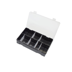 Black  Base, Clear Hinged Lid Box,adjustable partitions 8 max.