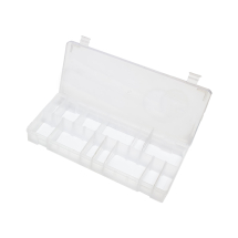 Clear Base & Hinged Lid Box, adjustable partitions 12 max.