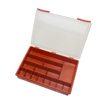 Red Base Hinged Lid Box, 15 compartments