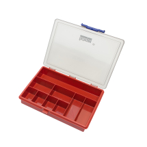 Red Base Hinged/Transparent Lid Box, 9 compartments