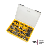 Stainless Steel 'P' Clip mini stock selection, EPDM Lined